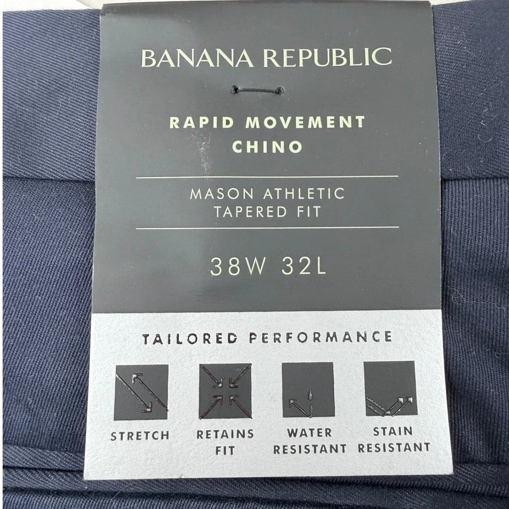 Banana‎ Republic Mason Athletic Tapered Chino Navy Blue 38x32 (26 hemmed) NEW